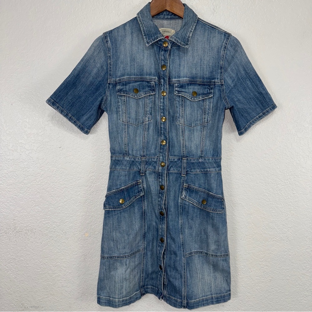 Current/Elliott Blue Trucker Shirt‎ Dress Denim women Size 1 Small Jean Mini #cc